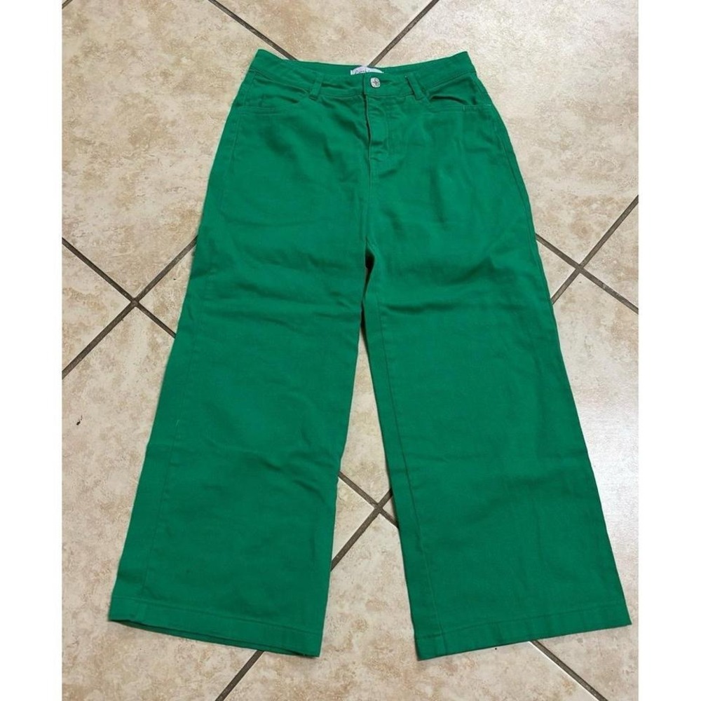 French Violet Kelly green wide leg crop‎ pants size Meduim